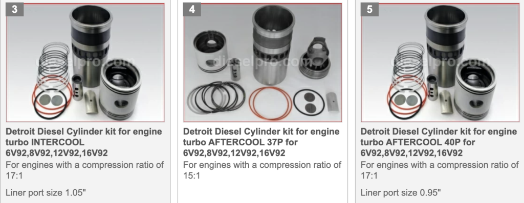 Cylinder Kits With Different Compression Ratios For Detroit Diesel 92 Series Engines